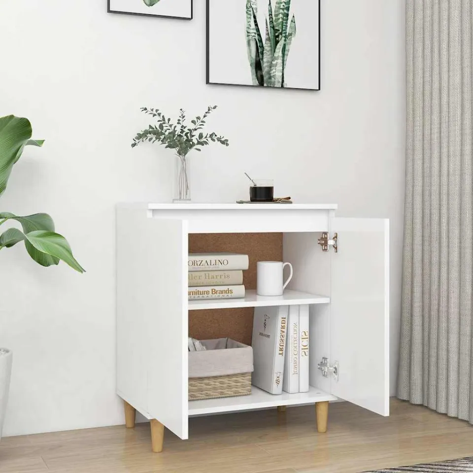 vidaXL Dressoir met massief houten poten 60x35x70 cm bewerkt hout wit, foto 3