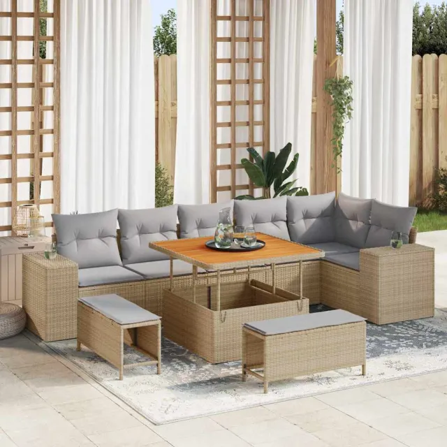 vidaXL Tuin Sofa Set 9 st Beige poly rattan, foto 2