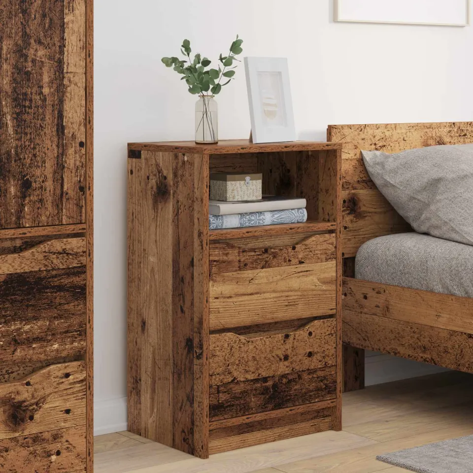 vidaXL Nachtkastjes 2 st Oud hout 40 x 30 x 67 cm Bewerkt hout bruin, foto 4