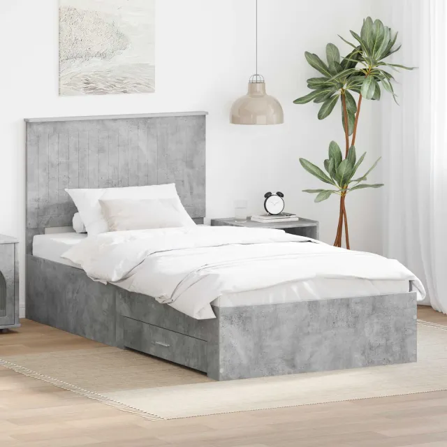 vidaXL Bedframe met lade Beton Grijs 100 x 200 cm Bewerkt hout