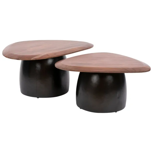 Nest of Nora Set van 2 - Nest of Nora Salontafel Fenne - Driehoekig acaciahout - Bruin Zwart