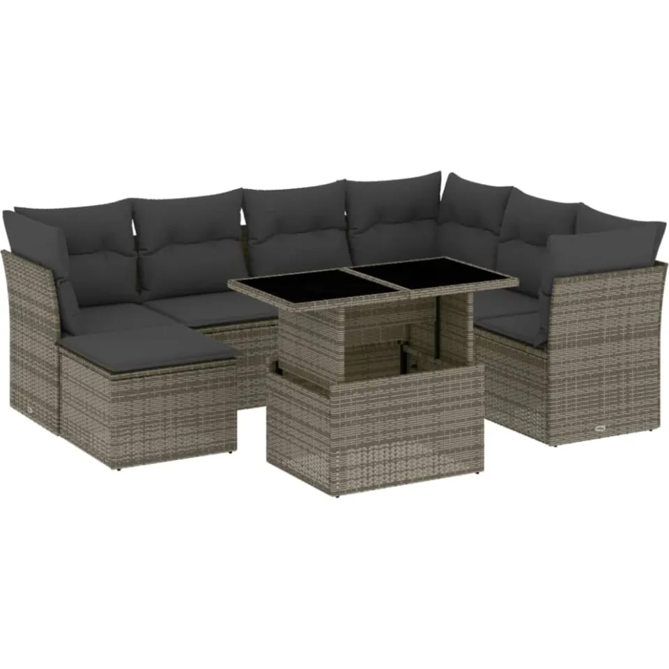 vidaXL 8-delige Loungeset met kussens poly rattan grijs, foto 3
