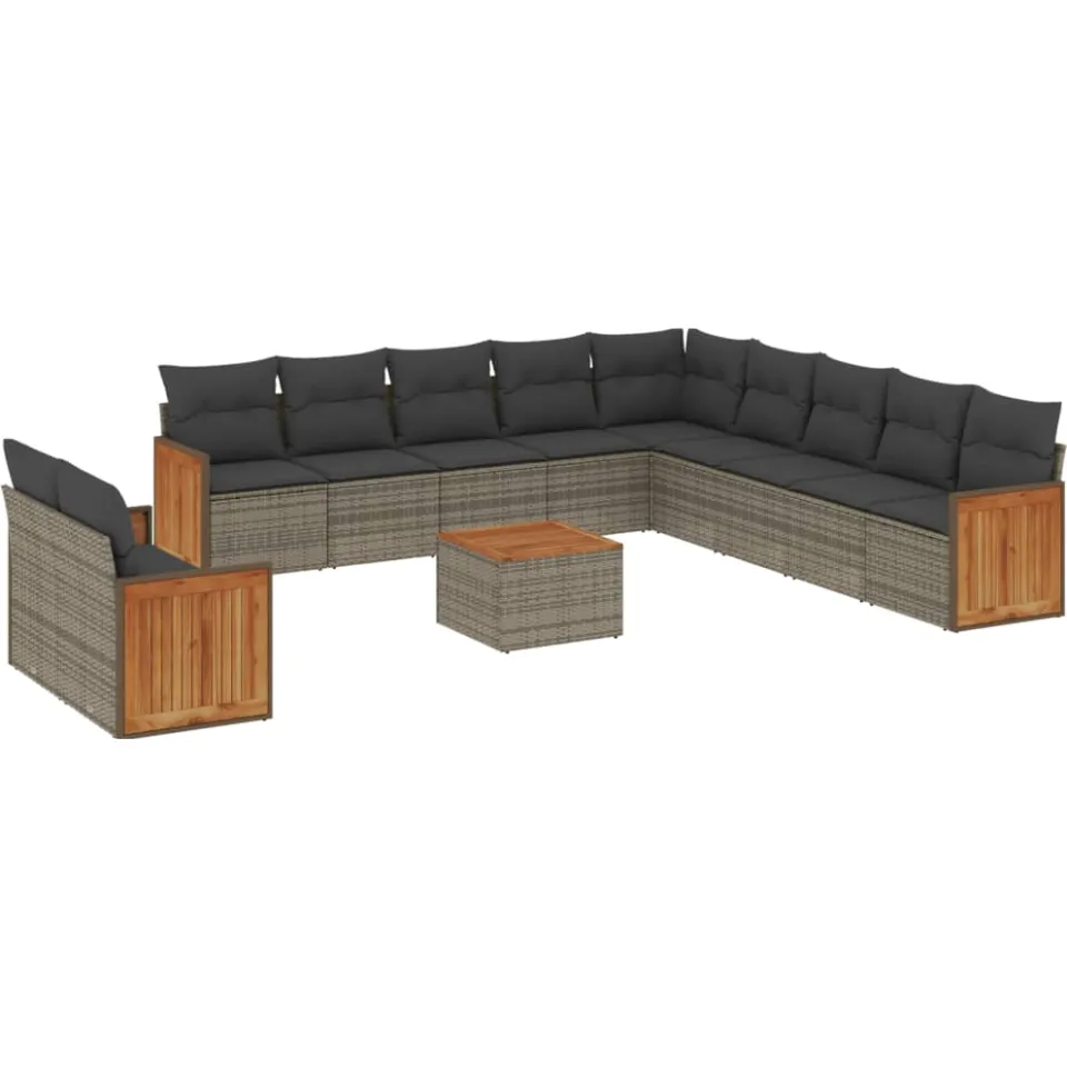 vidaXL 12-delige Loungeset met kussens poly rattan grijs, foto 3