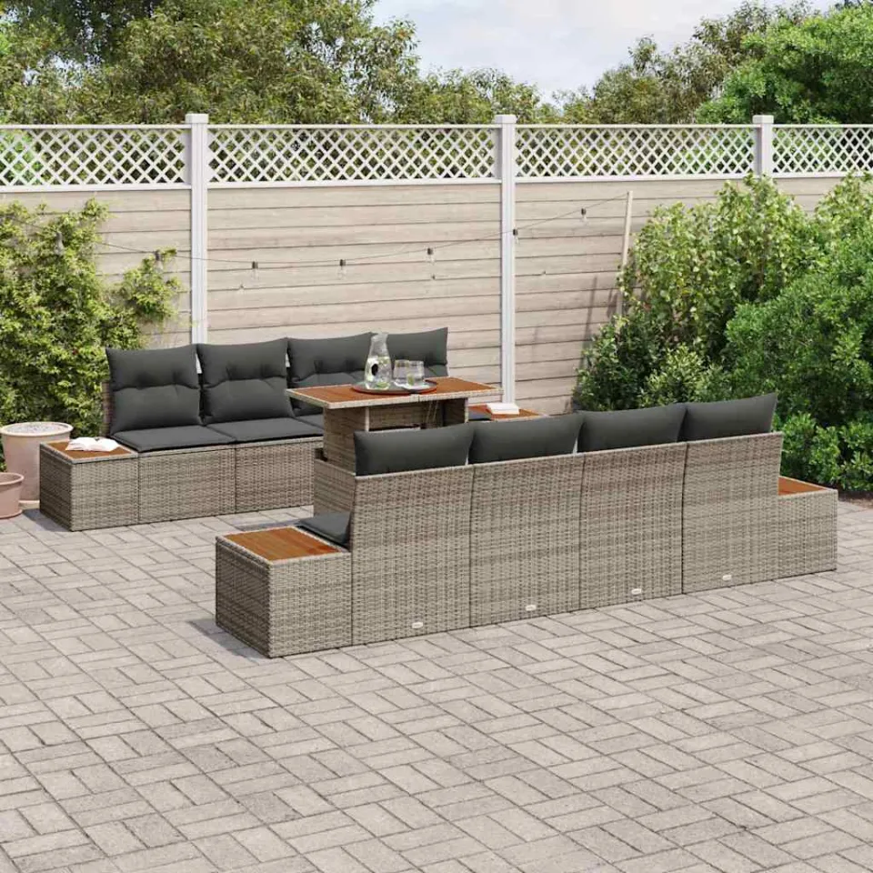 vidaXL Tuin Sofa Set 9 st Grijs Poly riet, foto 3