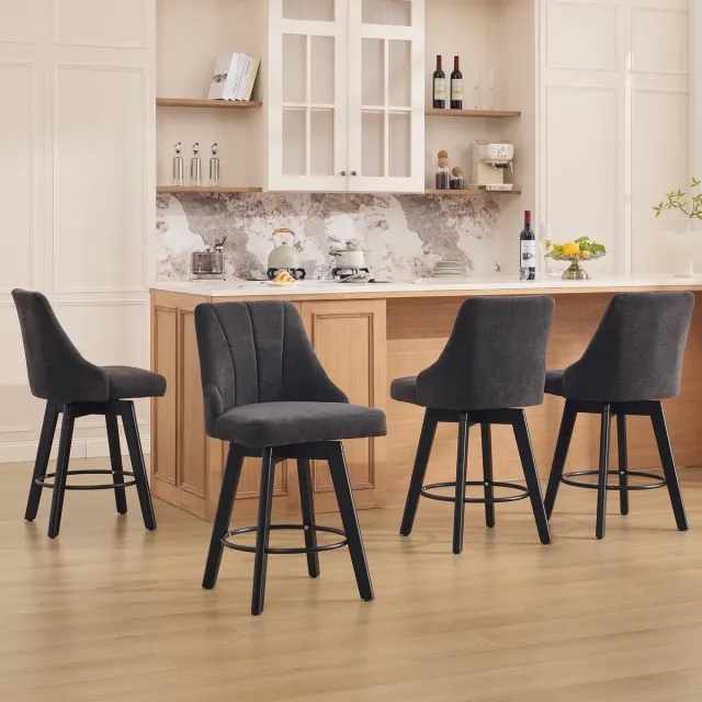 Clruro Barkruk - Set Van 2 - Gestoffeerde Barstoel Met Rugleuning Voetsteun - Keuken Eiland Bar - Stoff - Grijs