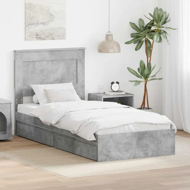 vidaXL Opslag bed met lade Beton Grijs 90 x 190 cm Bewerkt hout