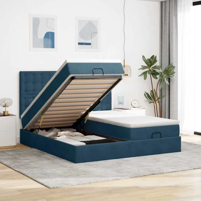 vidaXL Ottoman bed met matrassen 180x200cm fluweel donkerblauw