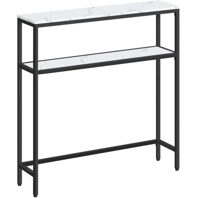 Linkforu Haltafel - Sidetable - Consoletafel - Smalle salontafel met 2 planken - 20x100x80cm - Bruin - Wit