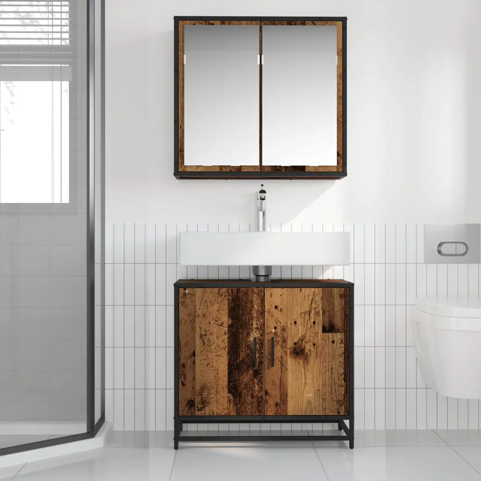 vidaXL Badkamermeubelset 2 st Oud Hout Bewerkt hout bruin, foto 3