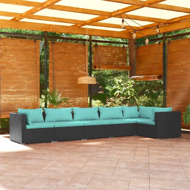 vidaXL 6-delige Loungeset met kussens poly rattan zwart, foto 2
