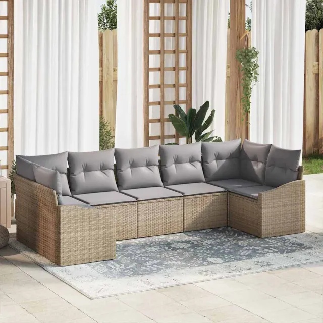 vidaXL Bankstel 7 st Beige poly rattan, foto 2