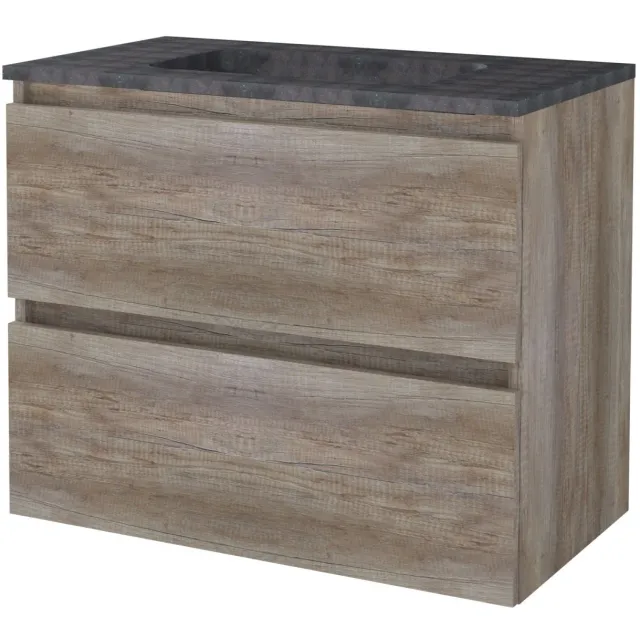 Aquasplash Badmeubelset Aquasplash Salt 80x46 cm Greeploos 2 Lades Met Wastafel Hardsteen Scotch Oak Aquasplash