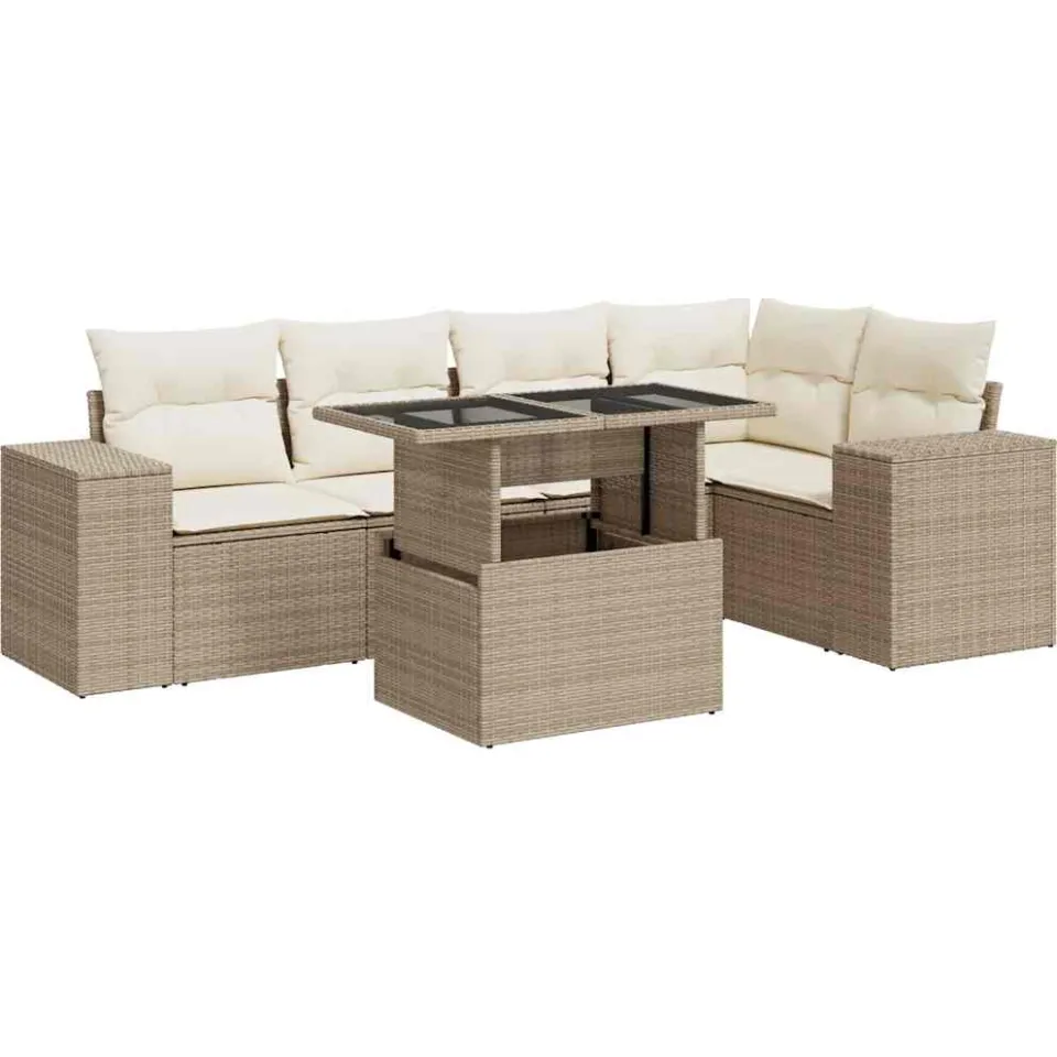 vidaXL 6-delige Loungeset met kussens poly rattan beige, foto 3