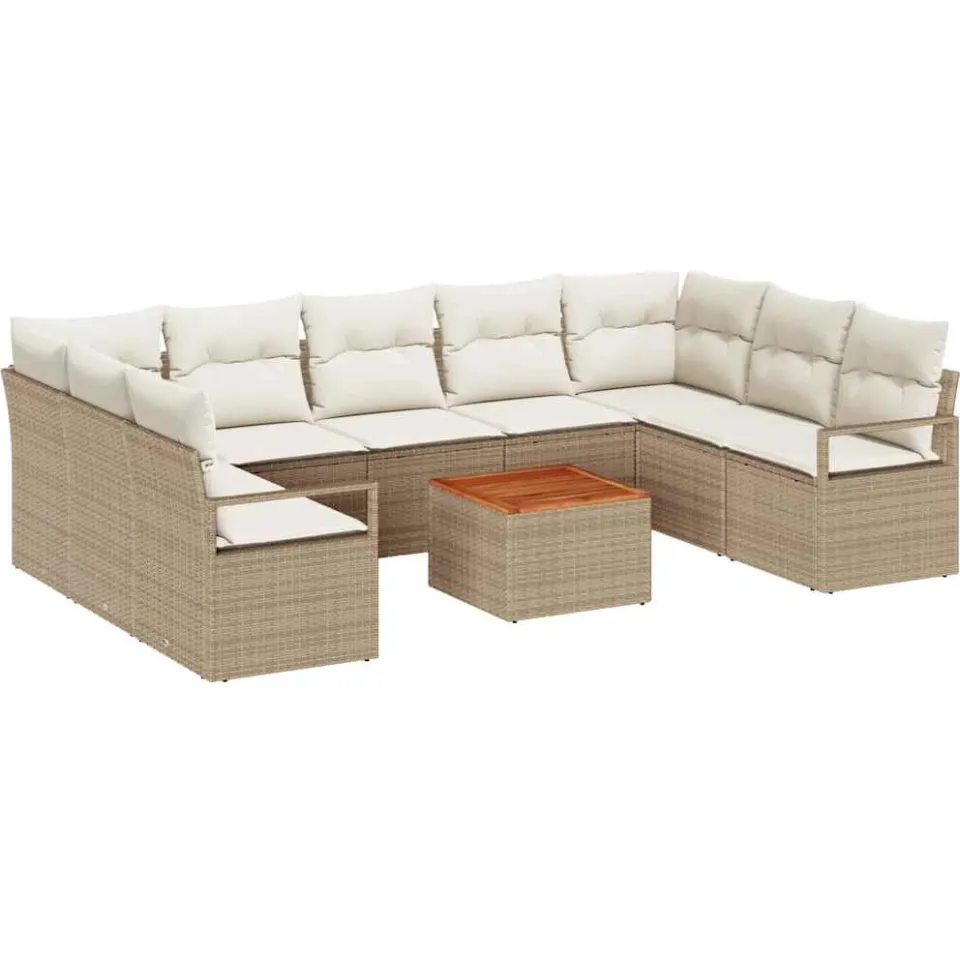 vidaXL Tuinbankenset 10 st Beige en Crème poly rattan