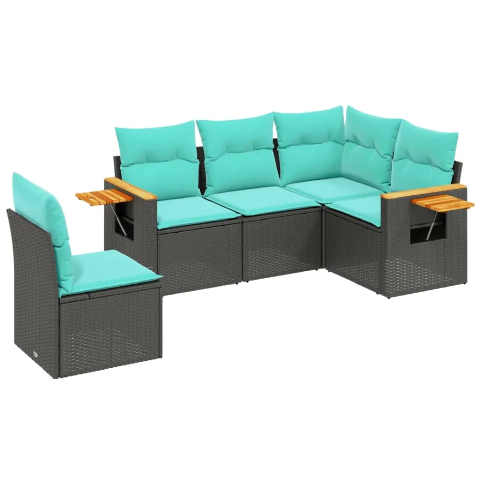 vidaXL 5-delige Loungeset met kussens poly rattan zwart, foto 3