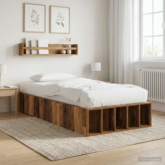 vidaXL Bedframe met opslag met plank Oud hout 80 x 200 cm Bewerkt hout Bruin