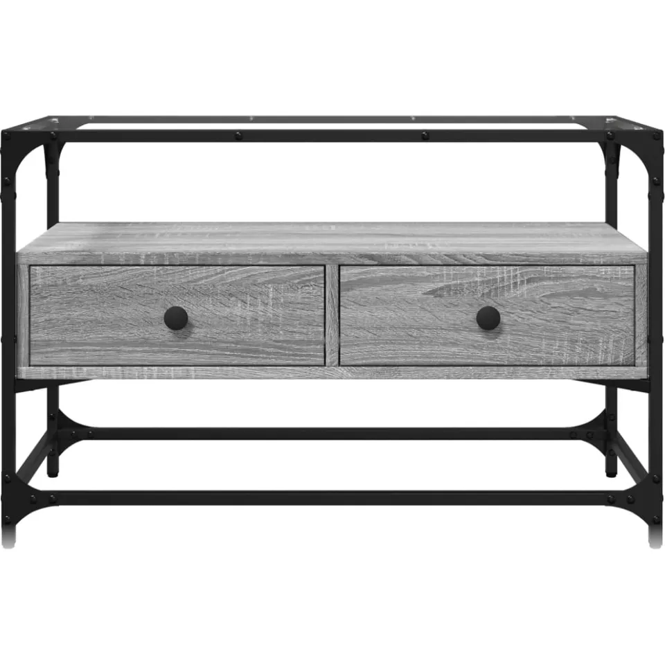 vidaXL Tv-meubel met glazen blad 80x35x51 cm bewerkt hout grijs sonoma