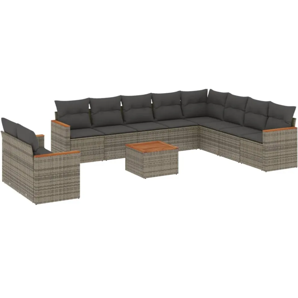 vidaXL 11-delige Loungeset met kussens poly rattan grijs