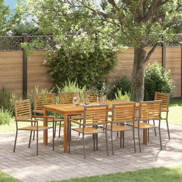 vidaXL Tuin eettafelset 9 st Grijs Massief Acaciahout, foto 2