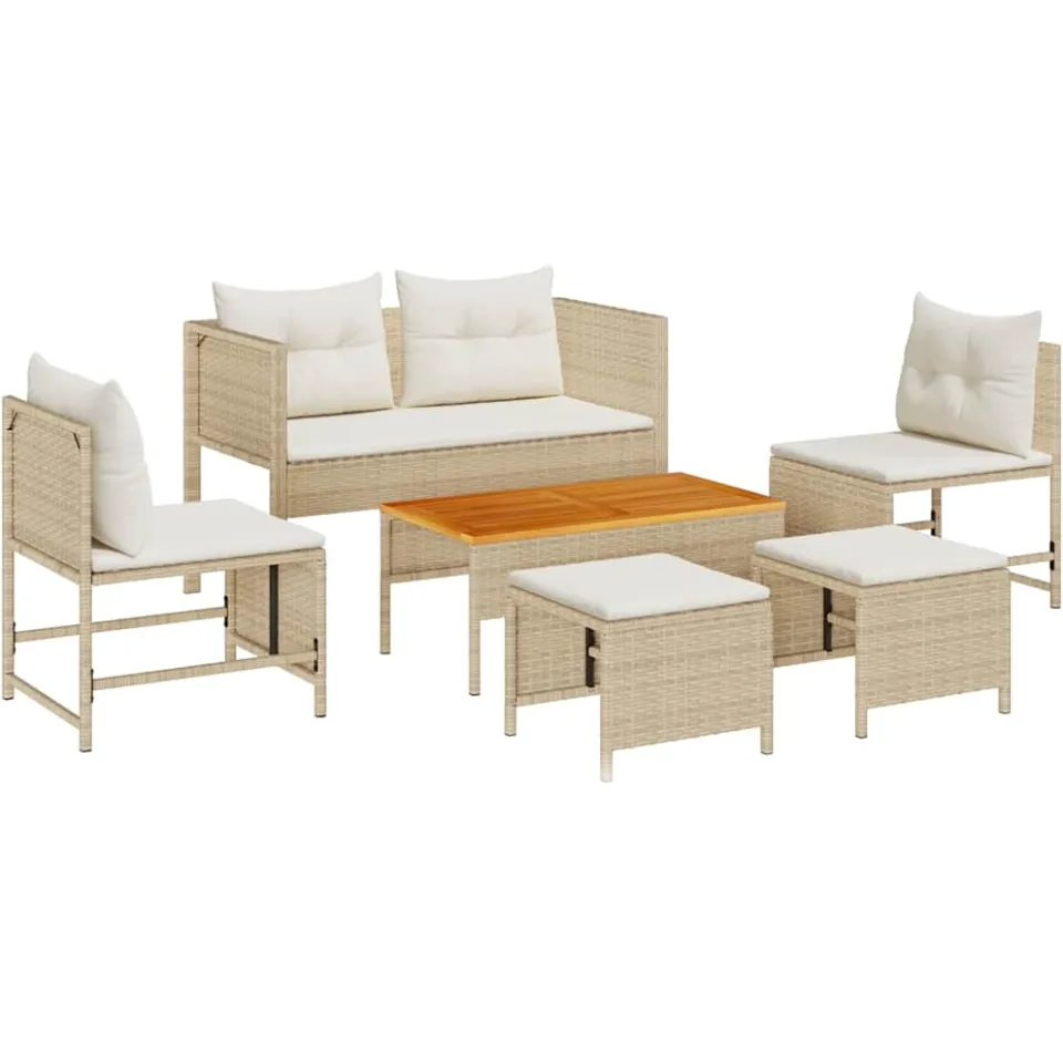 vidaXL Tuinbankenset 6 st Beige en Crème poly rattan, foto 3