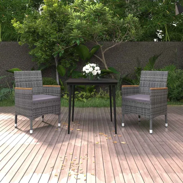 vidaXL 3-delige Tuinset met kussens poly rattan en glas grijs