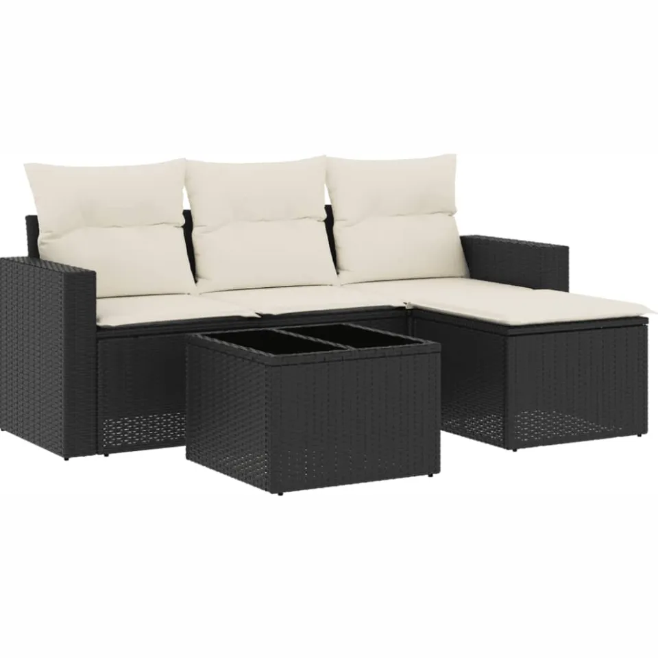 vidaXL 5-delige Loungeset met kussens poly rattan zwart