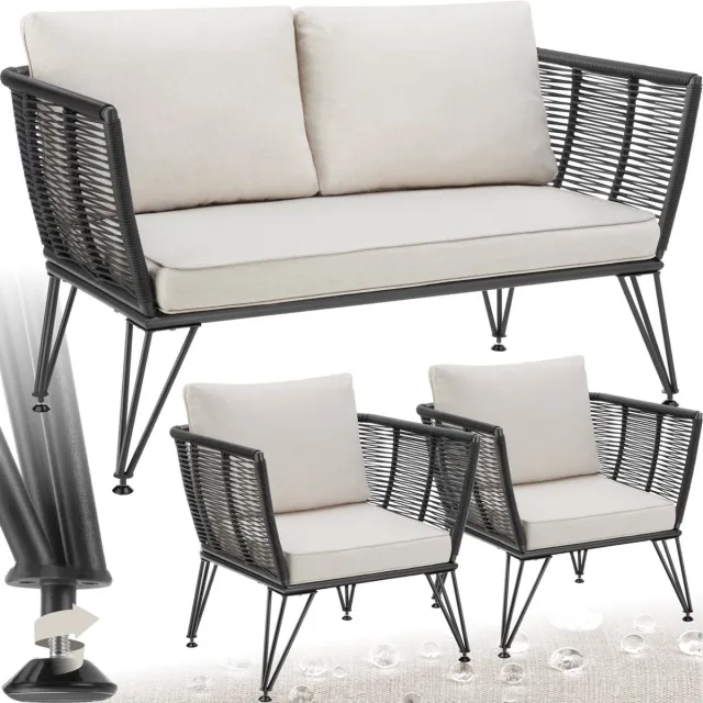 Tectake Loungeset Sundo - Tuinset in Rope-Design - Tuinbank en Tuinstoelen met Kussens - Weerbestendig