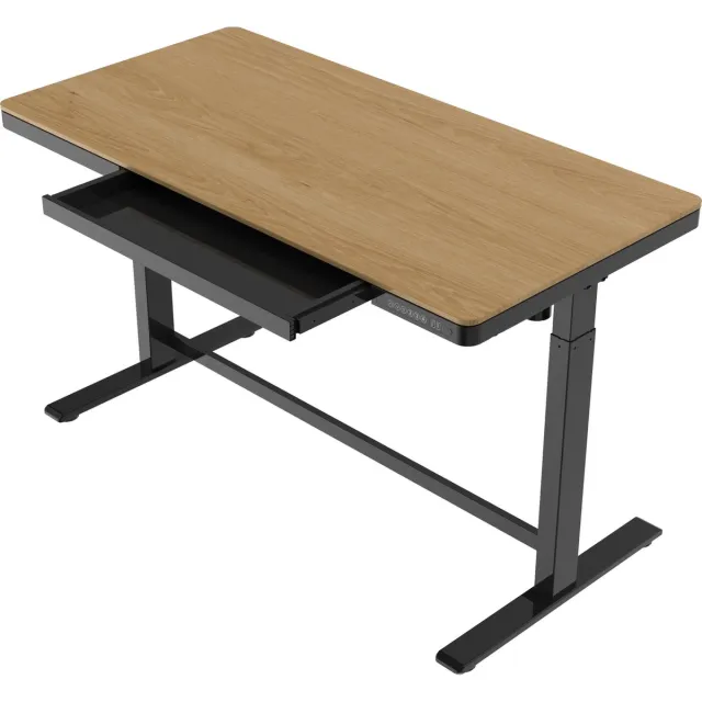 OrangeLabel elektrisch verstelbaar zit-sta bureau 140x70 met zwart frame en eiken blad