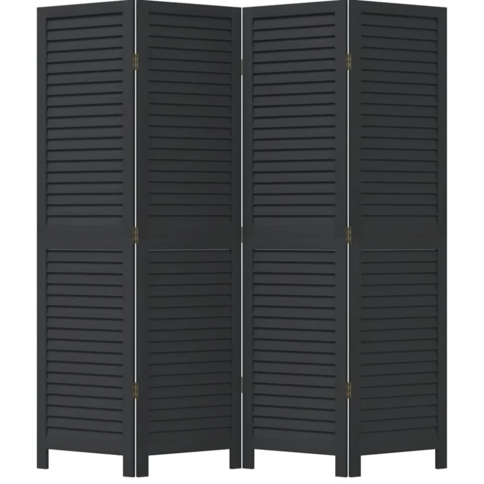 vidaXL Kamerscherm met 4 panelen massief paulowniahout zwart, foto 4