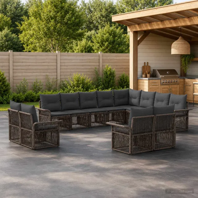 vidaXL Tuinbankenset 12 st 12-zits Grijs en Donkergrijs poly rattan, foto 2