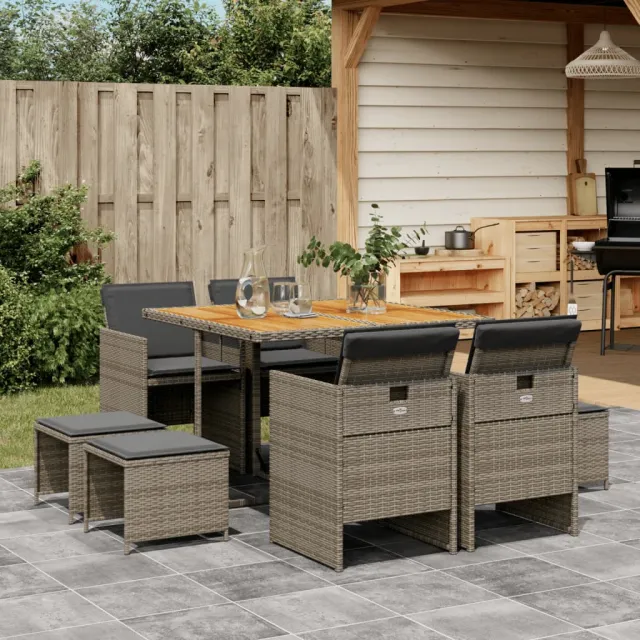 vidaXL 9-delige Tuinset met kussens poly rattan grijs, foto 2