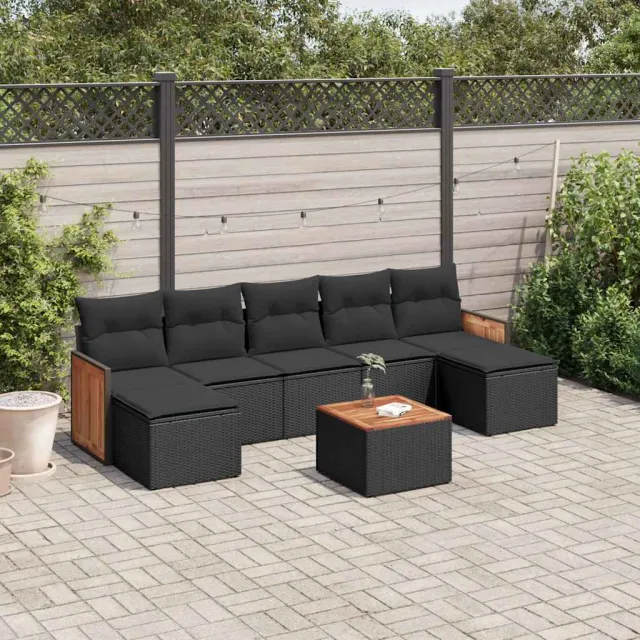 vidaXL 8-delige Loungeset met kussens poly rattan zwart, foto 2