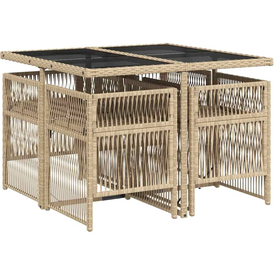 vidaXL 5-delige Tuinset met kussens poly rattan gemengd beige, foto 4