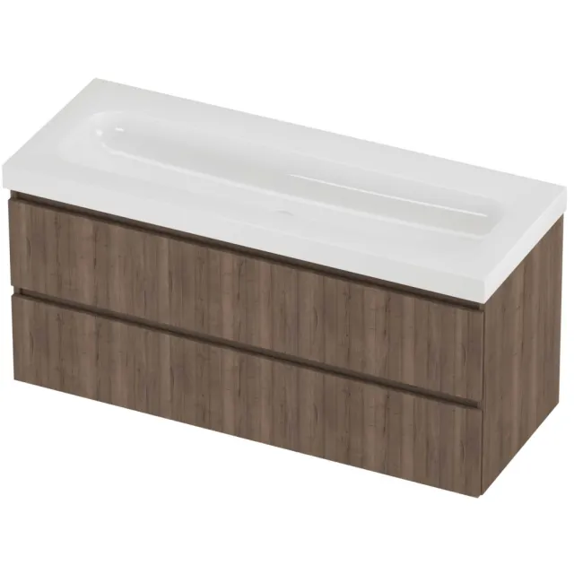 Proline Haga Badmeubelset Polystone Mezza Zonder Kraangat 120x46x58 cm Glans Wit Terra Oak Eiken