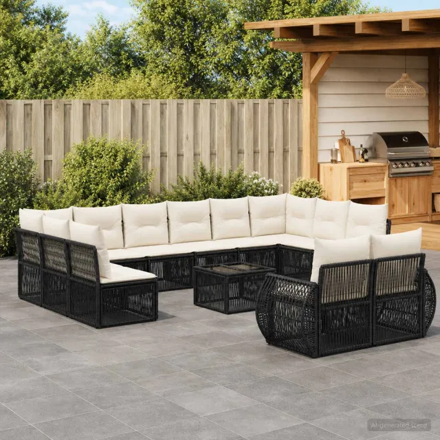 vidaXL Tuinbankenset 13 st Zwart en Cream Wit poly rattan, foto 2
