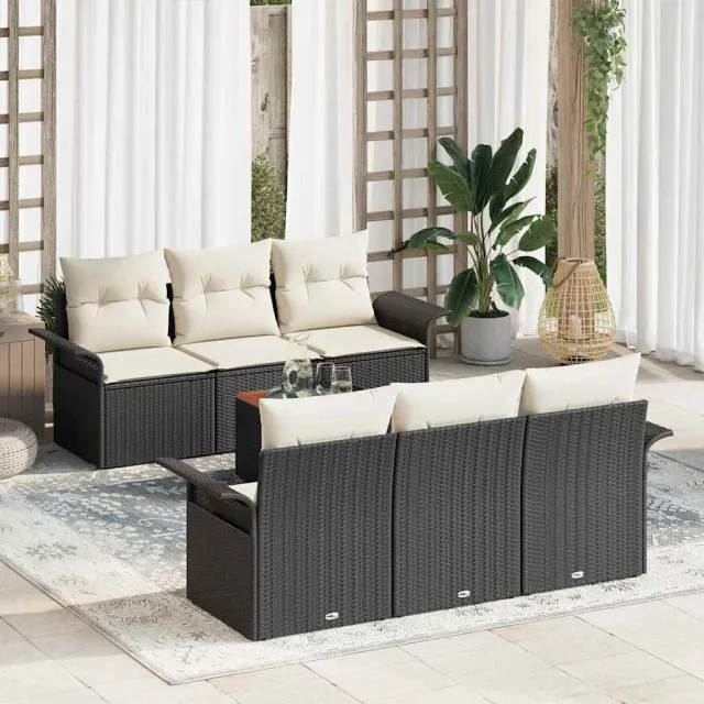 vidaXL Tuinbankenset 7 st Zwart poly rattan, foto 2