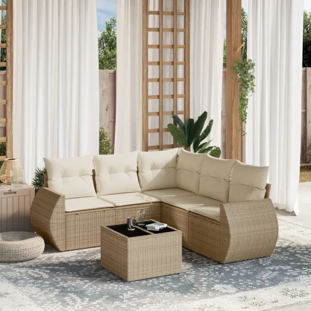 vidaXL 6-delige Loungeset met kussens poly rattan beige, foto 2