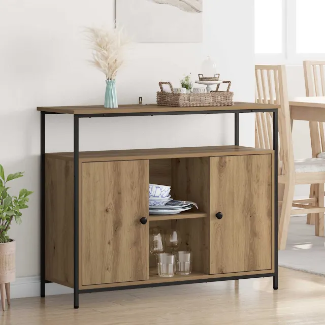 vidaXL Dressoir Artisan Eiken 100 x 35 x 80 cm Bewerkt hout Bruin