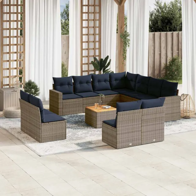 vidaXL 12-delige Loungeset met kussens poly rattan grijs, foto 2