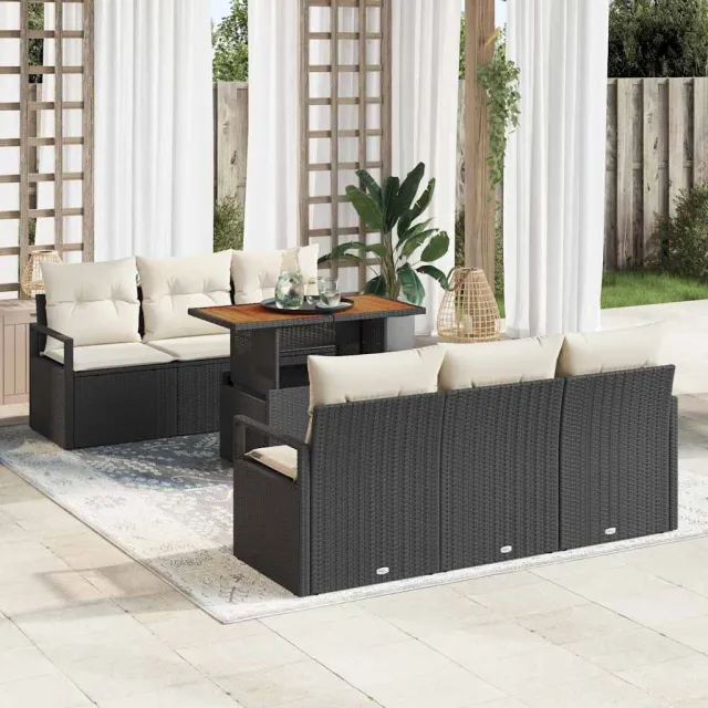 vidaXL Tuin Sofa Set 7 st 6-zits Zwart en Crème