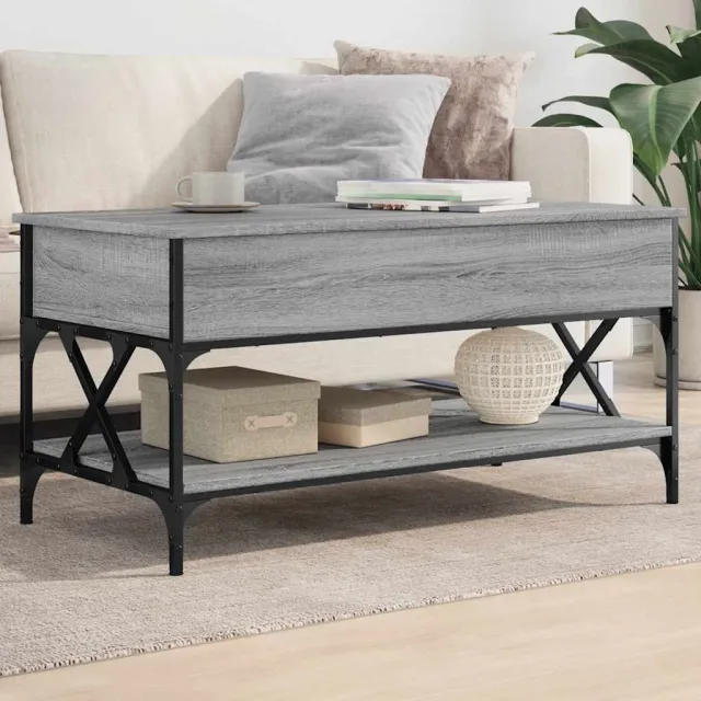 vidaXL Salontafel 100x50x50 cm bewerkt hout en metaal grijs sonoma, foto 2