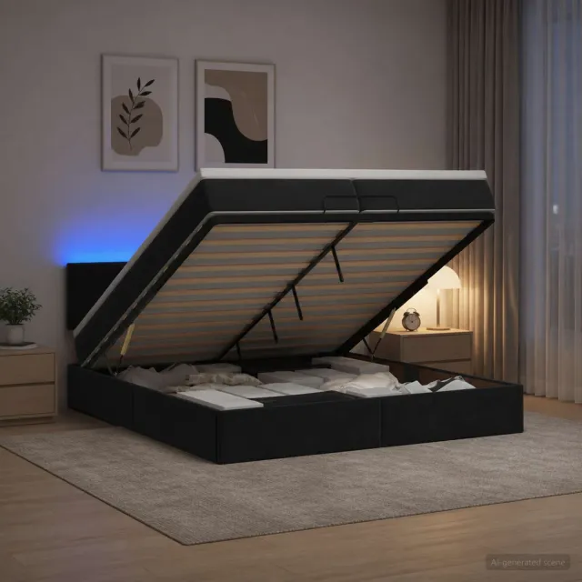 vidaXL Ottoman Bed met Matrassen en LED Zwart 200 x 200 cm fluweel
