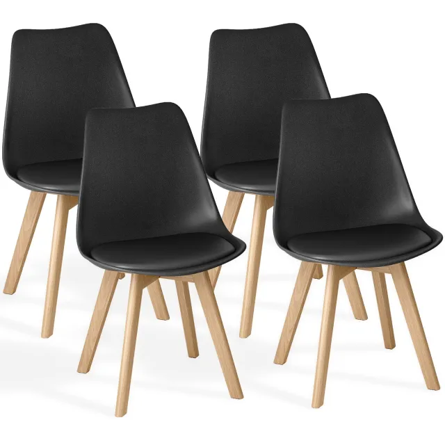 Xbro Eetkamerstoel Set van 4 - Kuipstoel met Houten Poten - Eettafelstoel - Keukenstoelen set 4 met Schuimzitting - Zwart