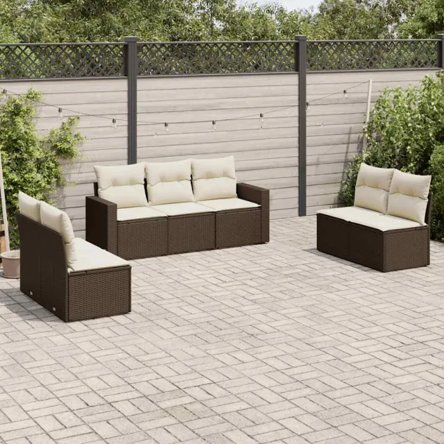 vidaXL 7-delige Loungeset met kussens poly rattan bruin, foto 2