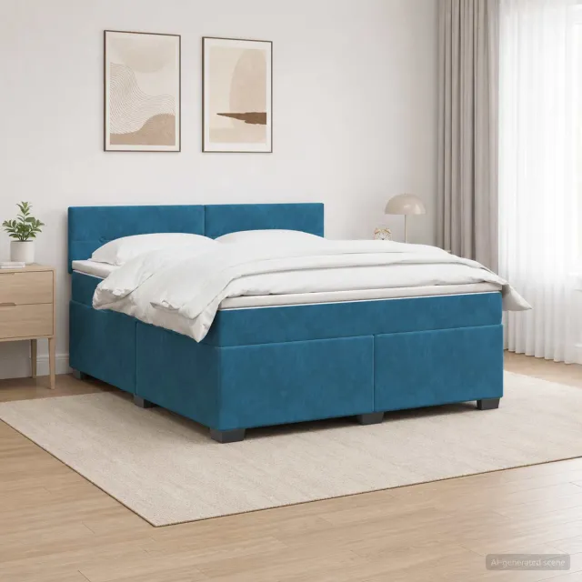 vidaXL Boxspring Bed met Matras en LED Blauw 140 x 190 cm fluweel