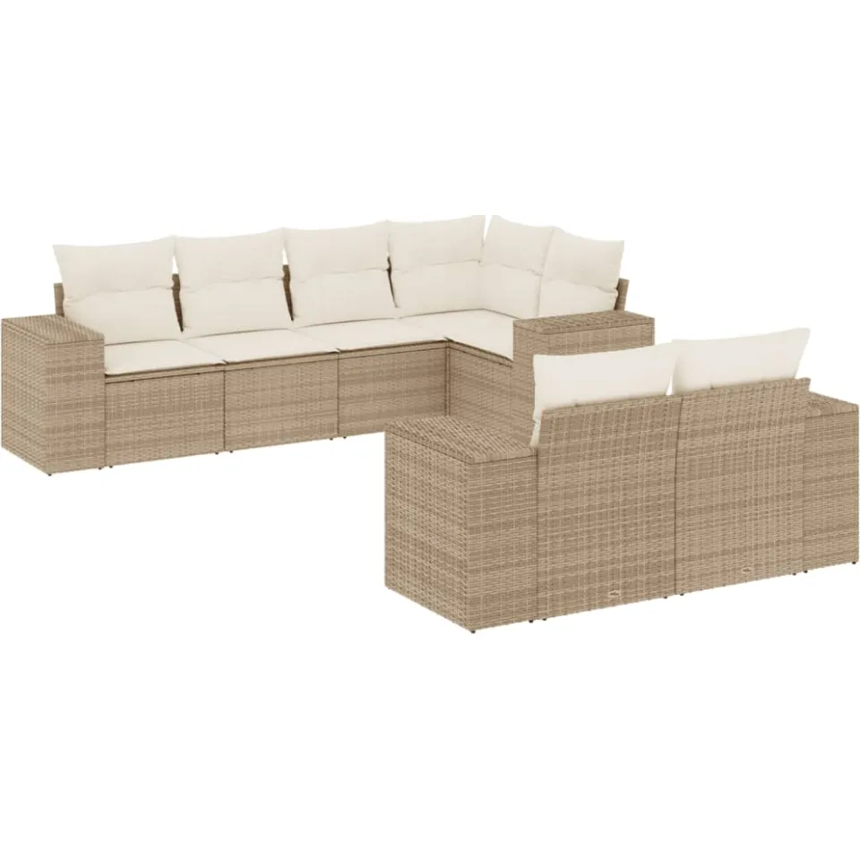 vidaXL 7-delige Loungeset met kussens poly rattan beige, foto 3
