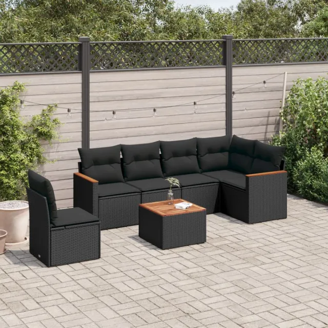 vidaXL 7-delige Loungeset met kussens poly rattan zwart, foto 2
