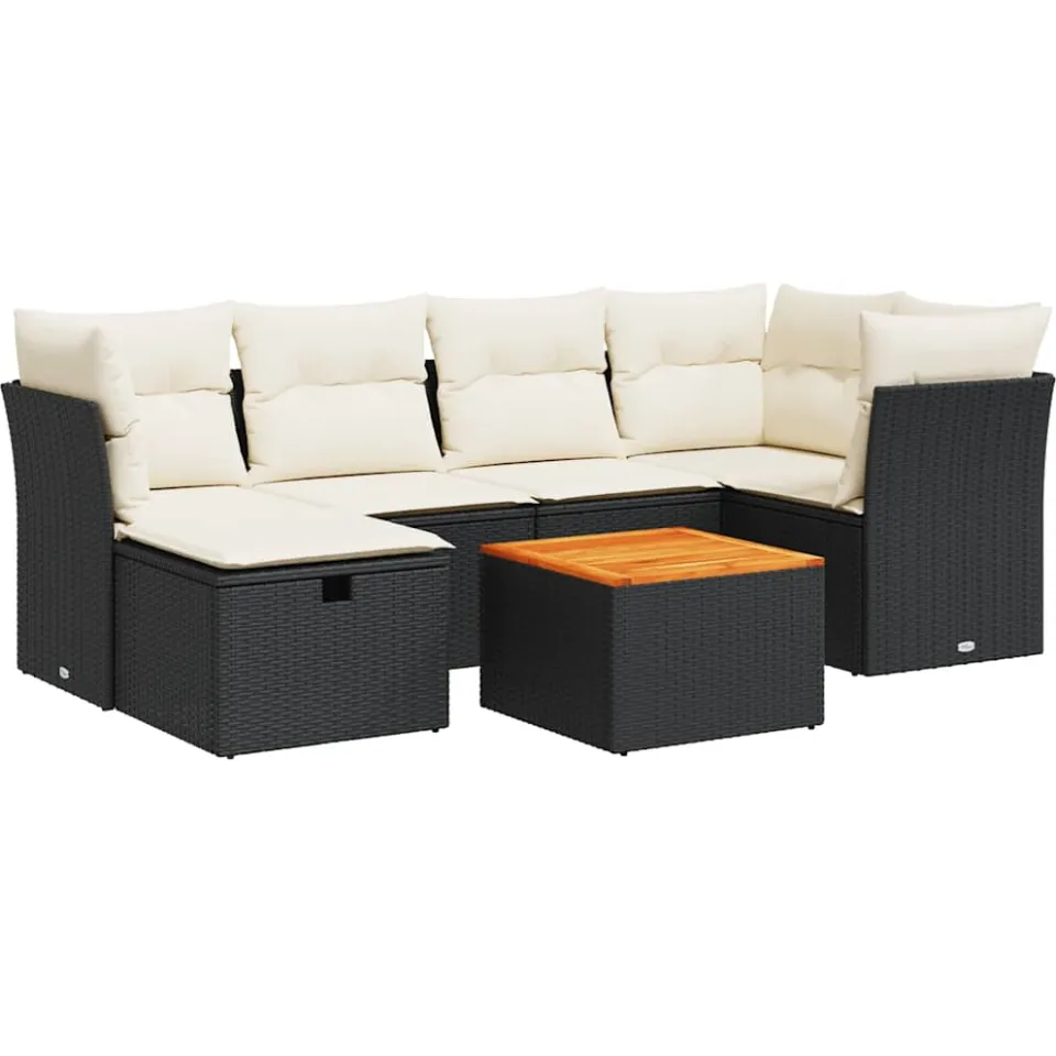 vidaXL 7-delige Loungeset met kussens poly rattan zwart, foto 3