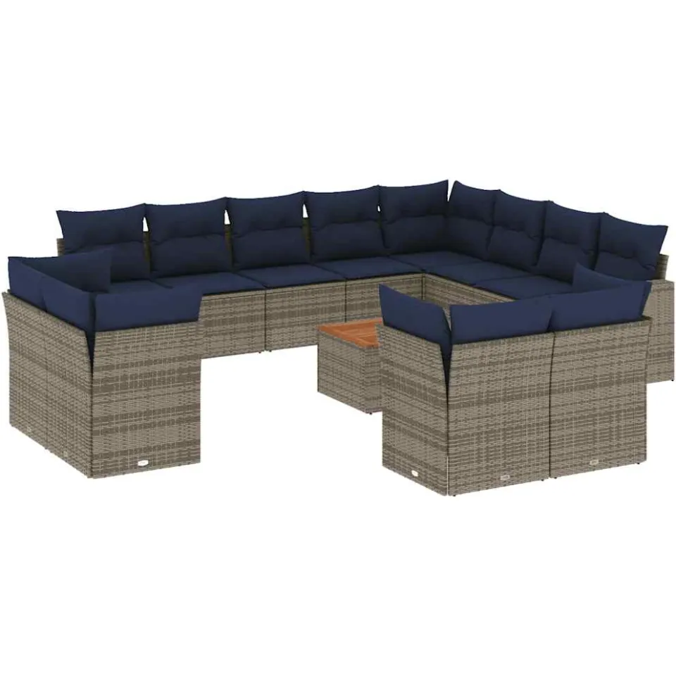 vidaXL 13-delige Loungeset met kussens poly rattan grijs, foto 3
