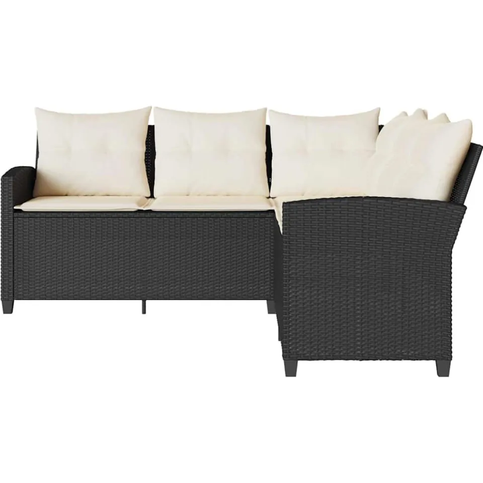 vidaXL Loungebank met kussens L-vormig poly rattan zwart, foto 2